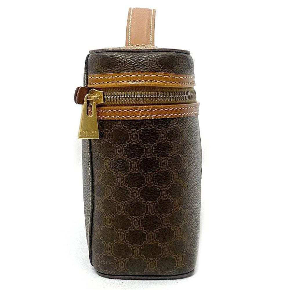 Celine Brown Case Vanity Bag Zipper Macadam Handle Handbag All over Top